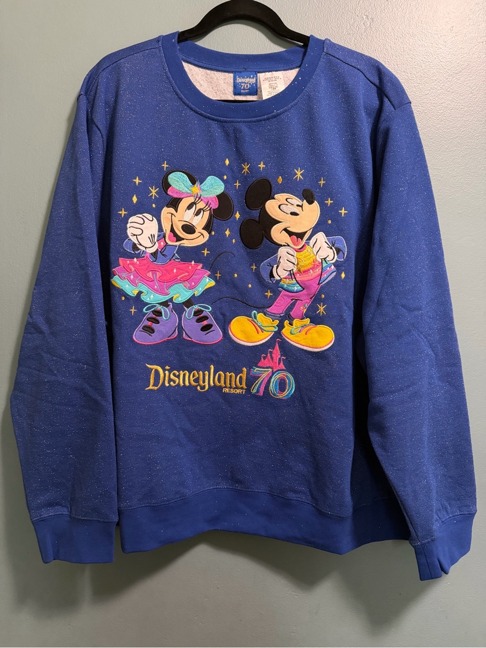 Disneyland 70th Anniversary Sweatshirt Mickey and Minnie Disney Parks Blue 3XL